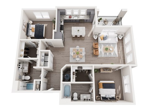 Floor plan for 2 beds, 2 baths, 1261 sqft